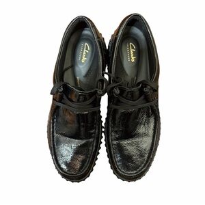 Clarks Black Patent Lace-Up Derby Shoes